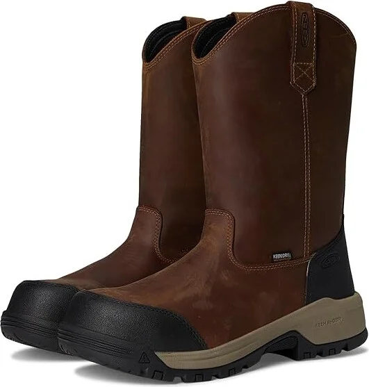 KEEN Utility Evanston Pull-On Waterproof Boot (Carbon-Fiber Toe) Men's Work Boots Bison/Black : 8.5 EE - Wide, Leather