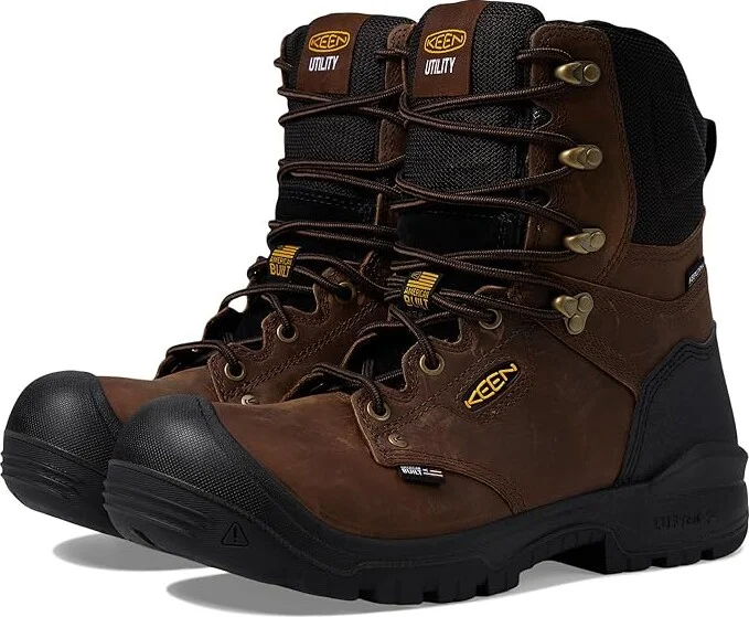 KEEN Utility Independence 8 Waterproof Soft Toe Men's Work Boots Dark Earth/Black : 9.5 D - Medium, Leather