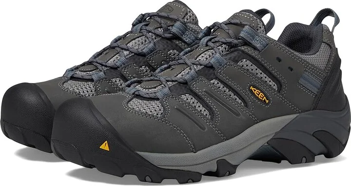 KEEN Utility Lansing Low (Steel Toe) Men's Work Boots Magnet/Majolica Blue : 9.5 EE - Wide, Leather