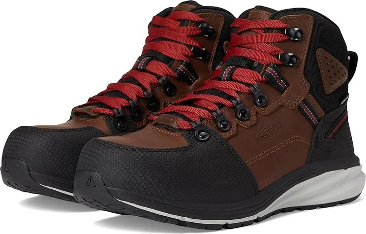 KEEN Utility Red Hook Mid Waterproof (Comp Toe) Men's Shoes Tobacco/Black : 9.5 EE - Wide, Textile/Leather