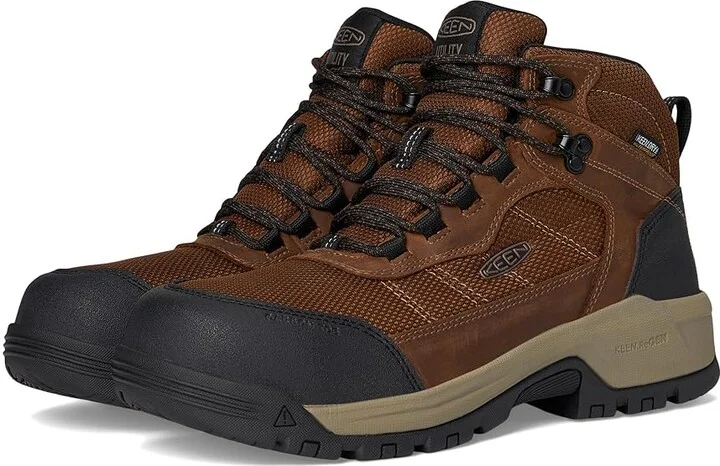 KEEN Utility Skokie Waterproof Work Boot (Carbon Toe) Men's Shoes Dark Earth/Black : 10 D - Medium, Leather