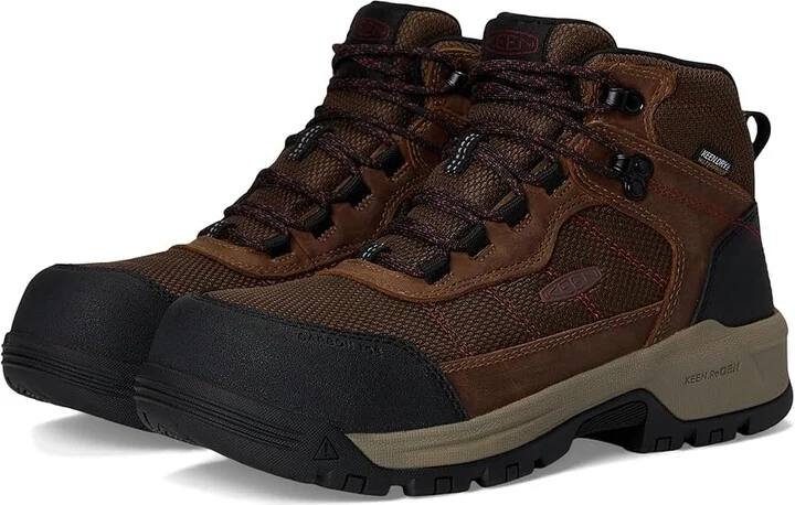 KEEN Utility Skokie Waterproof Work Boot (Carbon Toe) Women's Shoes Bison/Black : 6.5 B - Medium, Leather