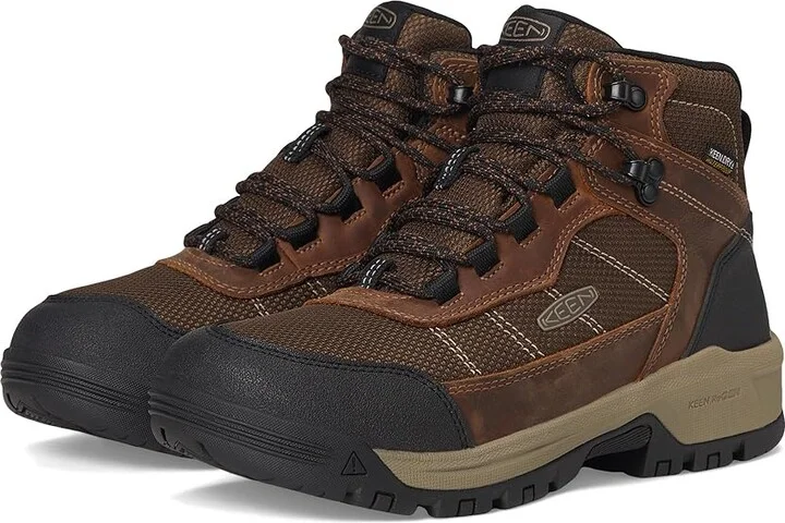 KEEN Utility Skokie Waterproof Work Boot (Soft Toe) Women's Shoes Bison/Black : 6 B - Medium, Leather/Textile