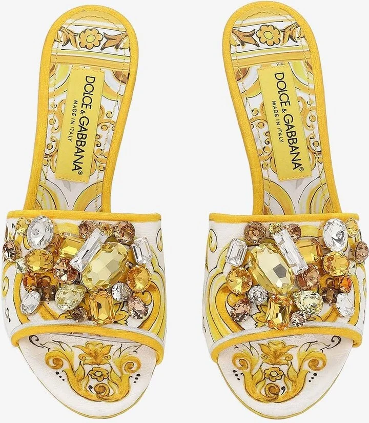 Keira 60 Majolica Print Crystal Embellished Mules - Image 3