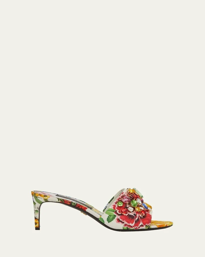 Keira Floral Jeweled Mule Sandals
