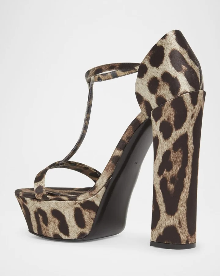 Keira Leopard Satin T-Strap Platform Sandals - Image 7