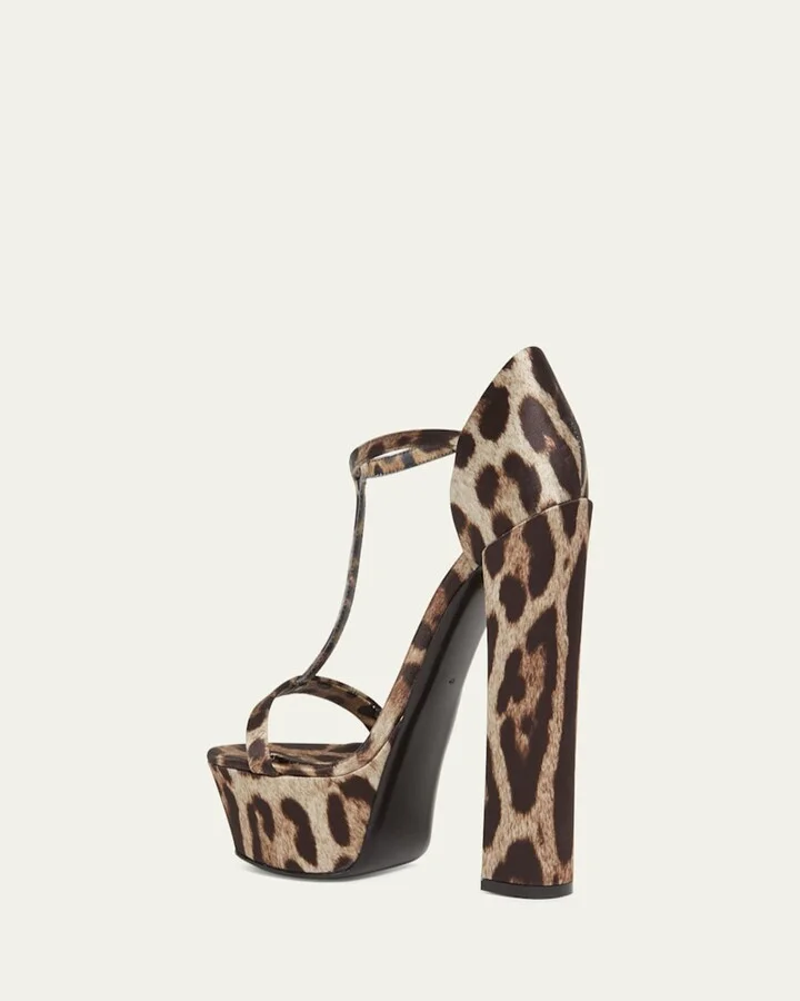 Keira Leopard Satin T-Strap Platform Sandals - Image 5