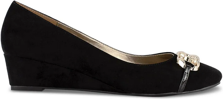 Kellyy Womens Faux Suede Chain Wedge Heels