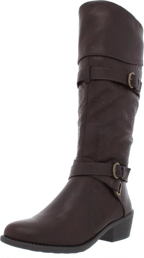 Kelsa Womens Faux Leather Embossed Riding Boots