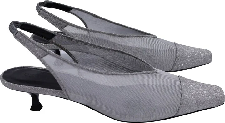 Kendall Glittered Slingback Pumps in Grey Mesh