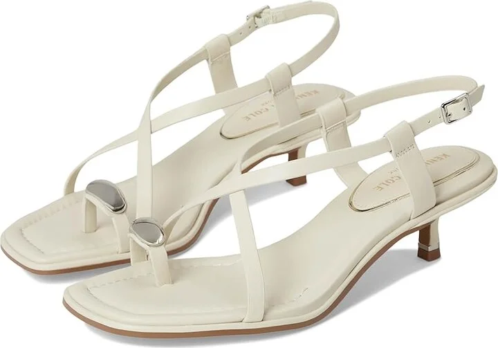 Kenneth Cole New York Geala Women's Sandals Cream Leather : 7.5 M, Leather/Rubber