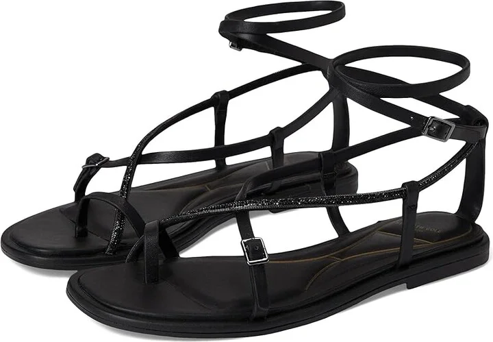 Kenneth Cole New York Paros Jewel Women's Dress Sandals Black Leather : 6.5 M, Faux Leather