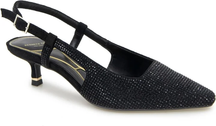 Kenneth Cole New York Women's Martha Crystals Kitten Heel Sling Back Pumps - Black/Black