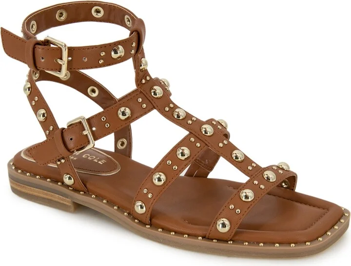 Kenneth Cole New York Women's Ruby Flat Sandals - Cognac, Polyurethane