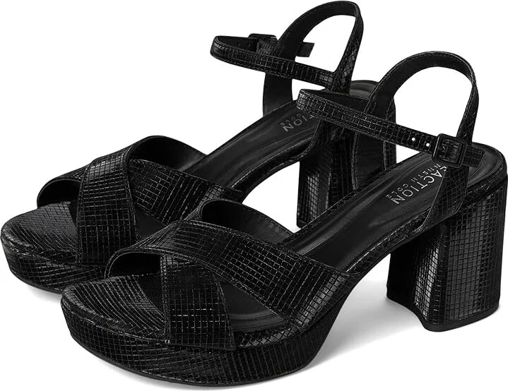 Kenneth Cole Reaction Reeva Platform Women's Shoes Black Grid Metallic : 7.5 M, Textile