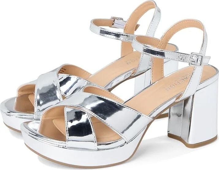 Kenneth Cole Reaction Reeva Platform Women's Shoes Silver Specchio : 6 M, Textile