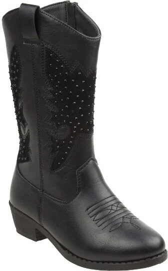 Kensie Girl Zip-up Heel Cowgirl Boots - Black Rhinestone,