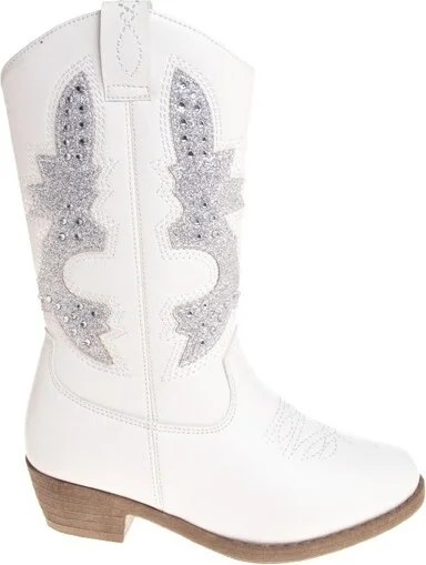 Kensie Girl Zip-up Low Heel Faux Leather Cowgirl Boots - WHITE, Size: - Image 2