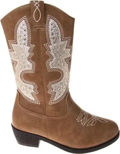 Kensie Girl Zip-up Low Heel Faux Leather Cowgirl Boots - WHITE, Size: - Image 5