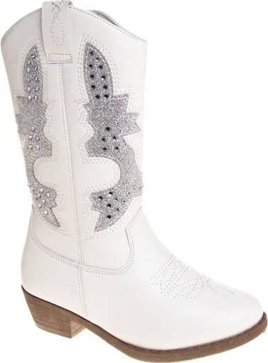 Kensie Girl Zip-up Low Heel Faux Leather Cowgirl Boots - WHITE, Size: