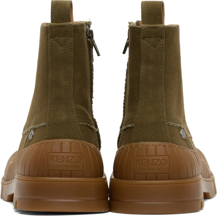 Kenzo Khaki Kenzo Paris 'KENZO-Gobi' Lace-Up Boots - Image 2