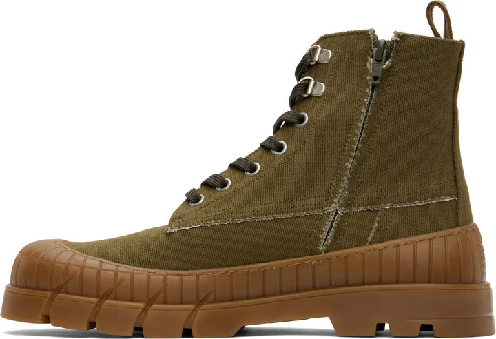 Kenzo Khaki Kenzo Paris 'KENZO-Gobi' Lace-Up Boots - Image 3