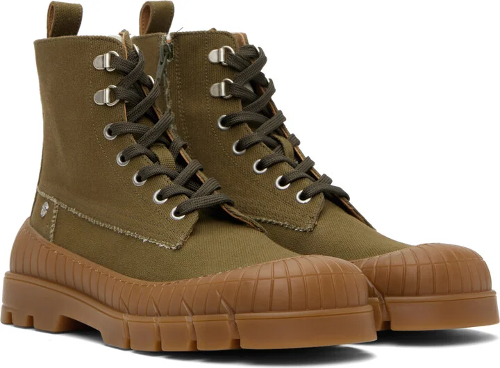 Kenzo Khaki Kenzo Paris 'KENZO-Gobi' Lace-Up Boots - Image 4