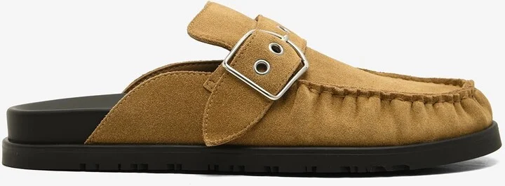 Key Flat Mules in Naturel Suede