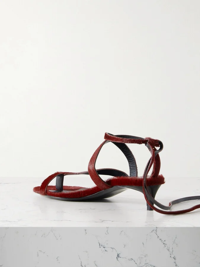 KHAITE - Aimee Calf Hair Sandals - Burgundy - Image 3