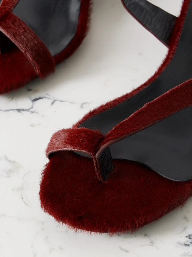 KHAITE - Aimee Calf Hair Sandals - Burgundy - Image 4