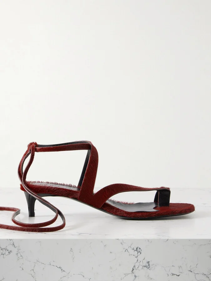 KHAITE - Aimee Calf Hair Sandals - Burgundy