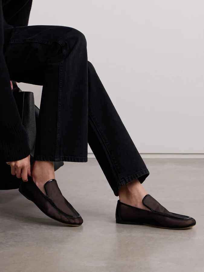 KHAITE - Alessio Leather-trimmed Mesh Loafers - Black - Image 2