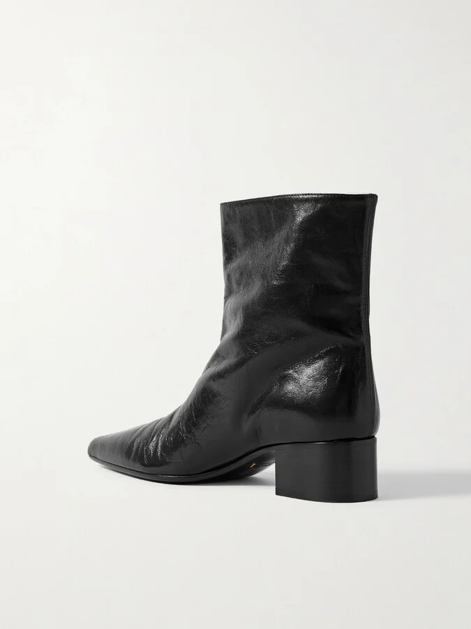 KHAITE - Andee Crinkled-leather Ankle Boots - Black - Image 3