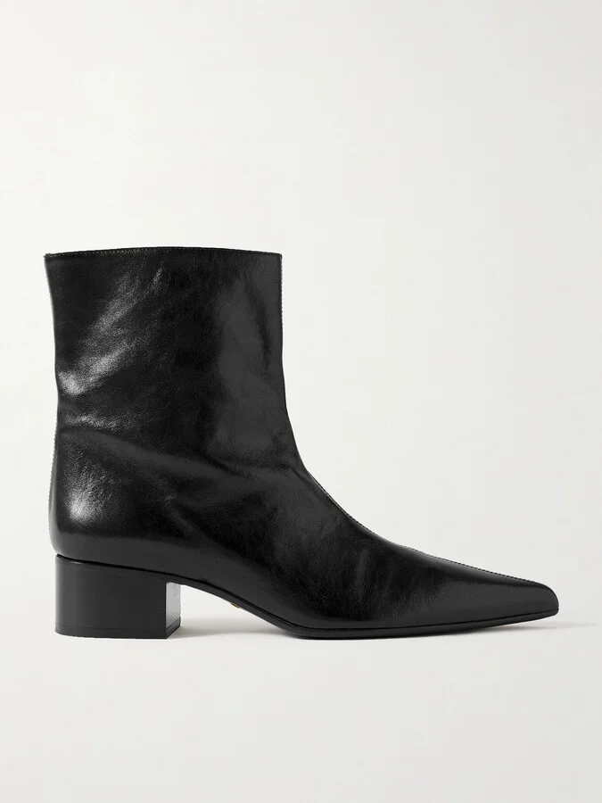 KHAITE - Andee Crinkled-leather Ankle Boots - Black