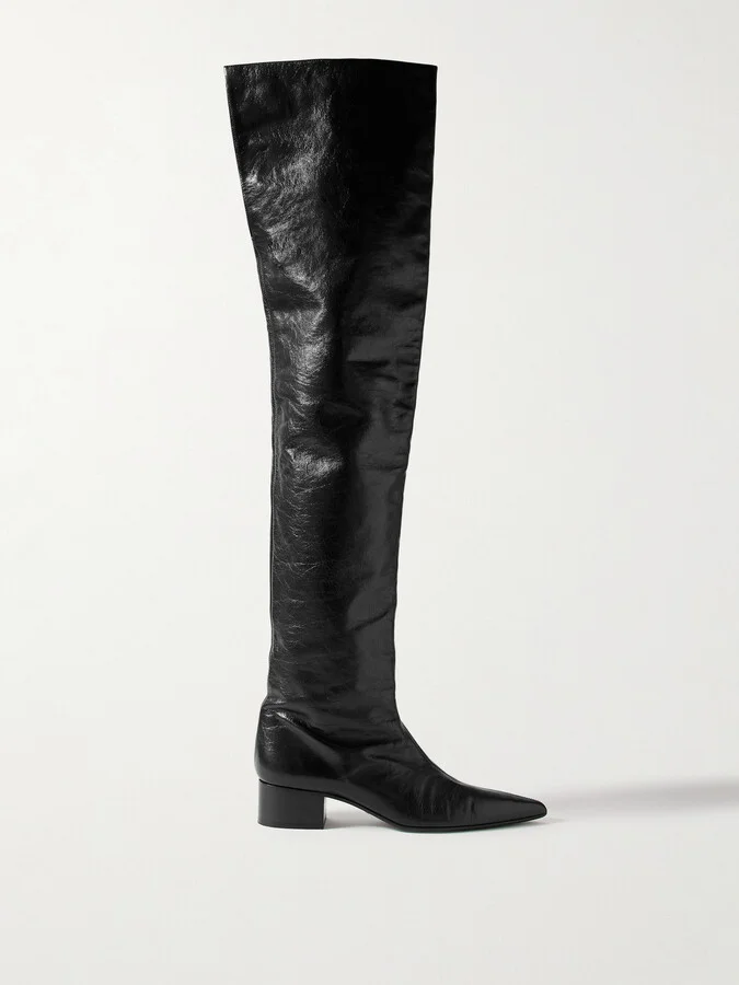 KHAITE - Andee Crinkled-leather Over-the-knee Boots - Black