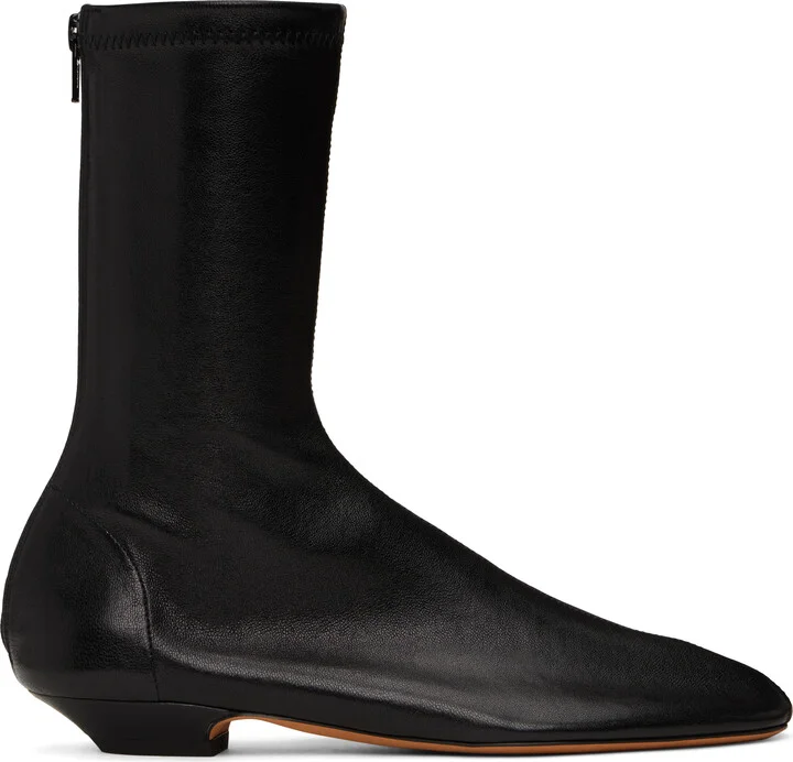 KHAITE Black Apollo Flat Ankle Boots