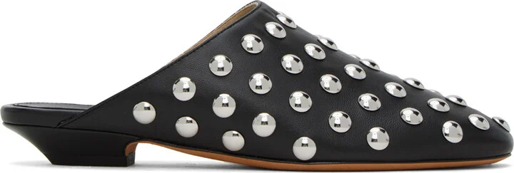 KHAITE Black Studded Slippers