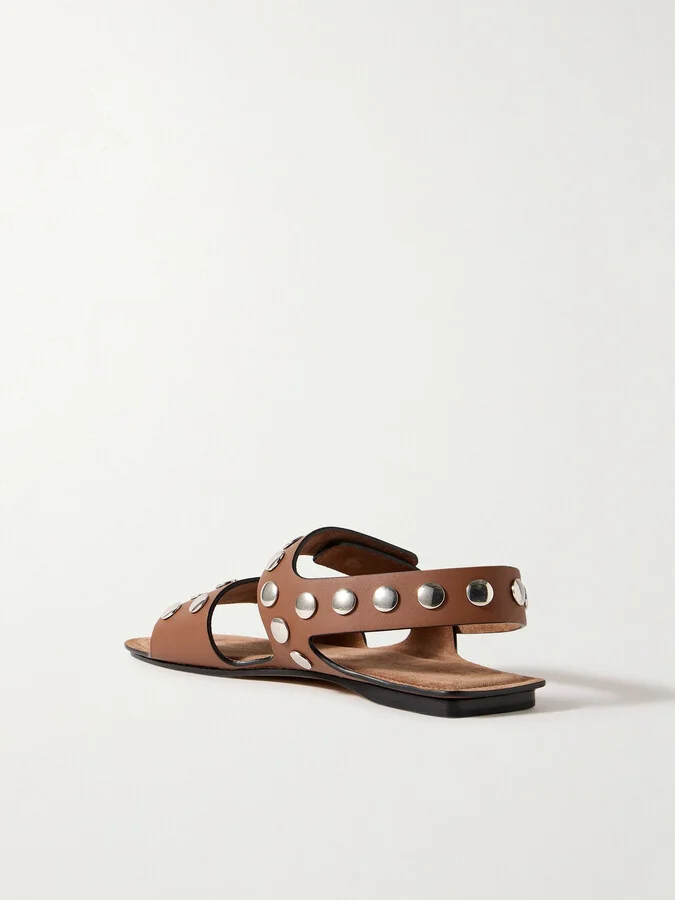 KHAITE - Boden Studded Leather Sandals - Brown - Image 3