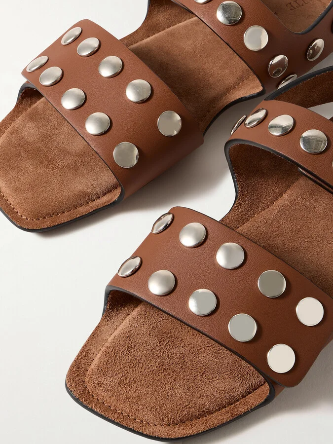 KHAITE - Boden Studded Leather Sandals - Brown - Image 4