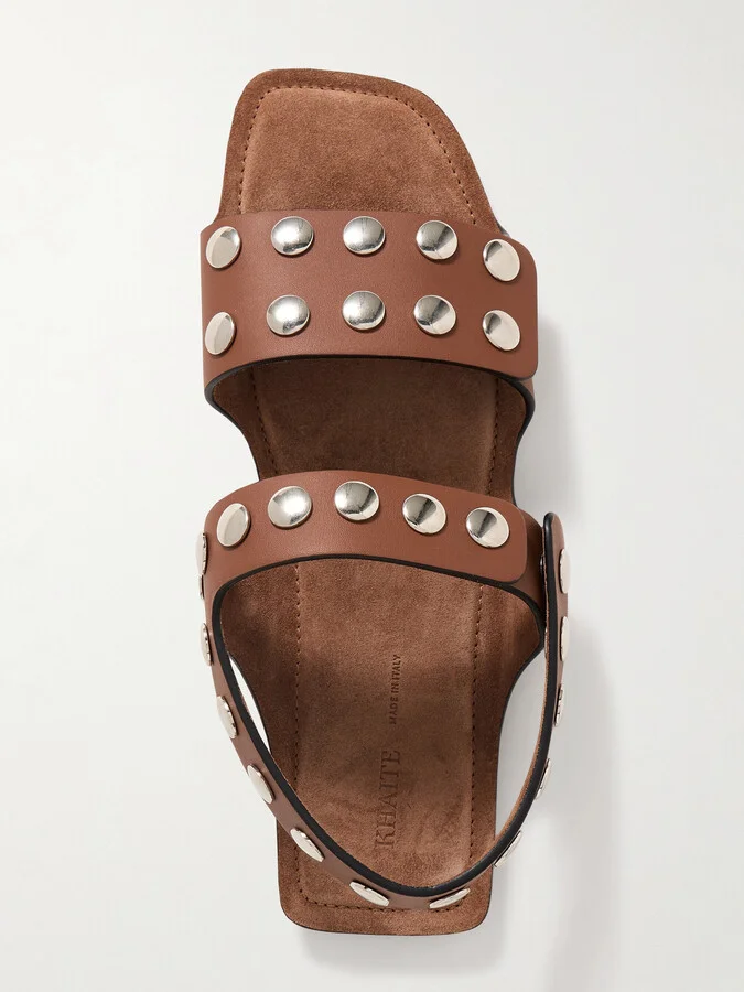 KHAITE - Boden Studded Leather Sandals - Brown - Image 5