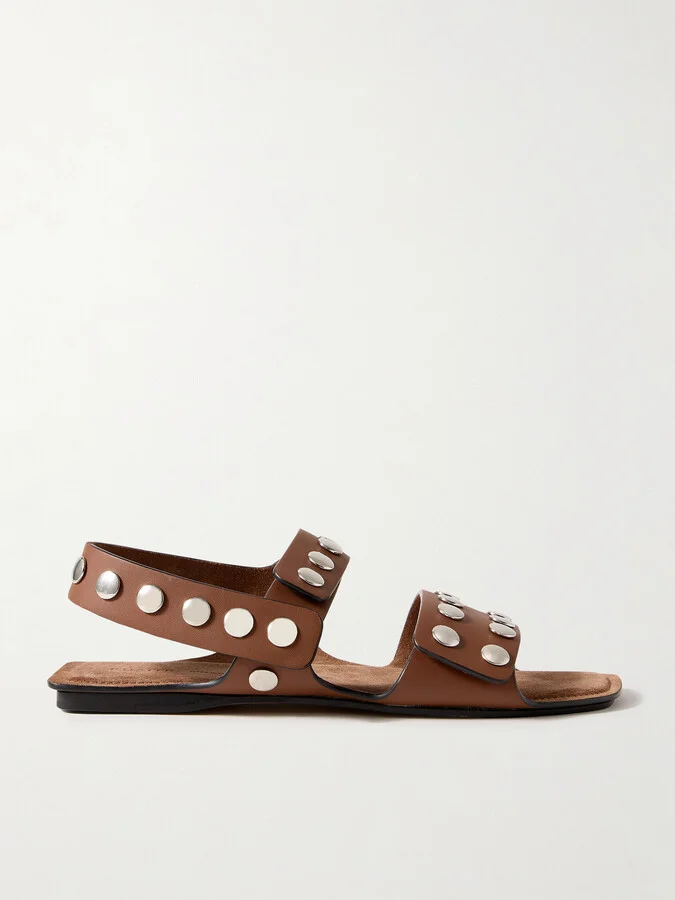 KHAITE - Boden Studded Leather Sandals - Brown