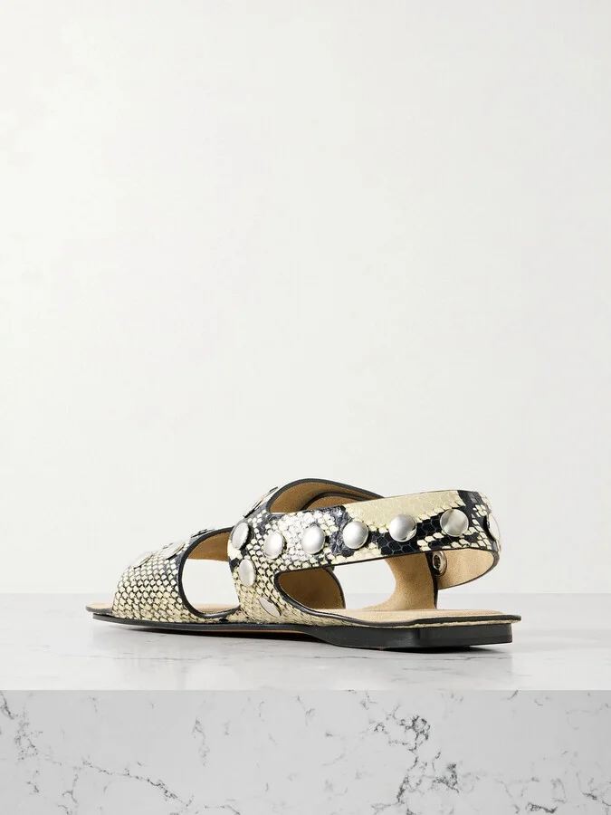 KHAITE - Boden Studded Snake-effect Leather Sandals - Animal print - Image 3