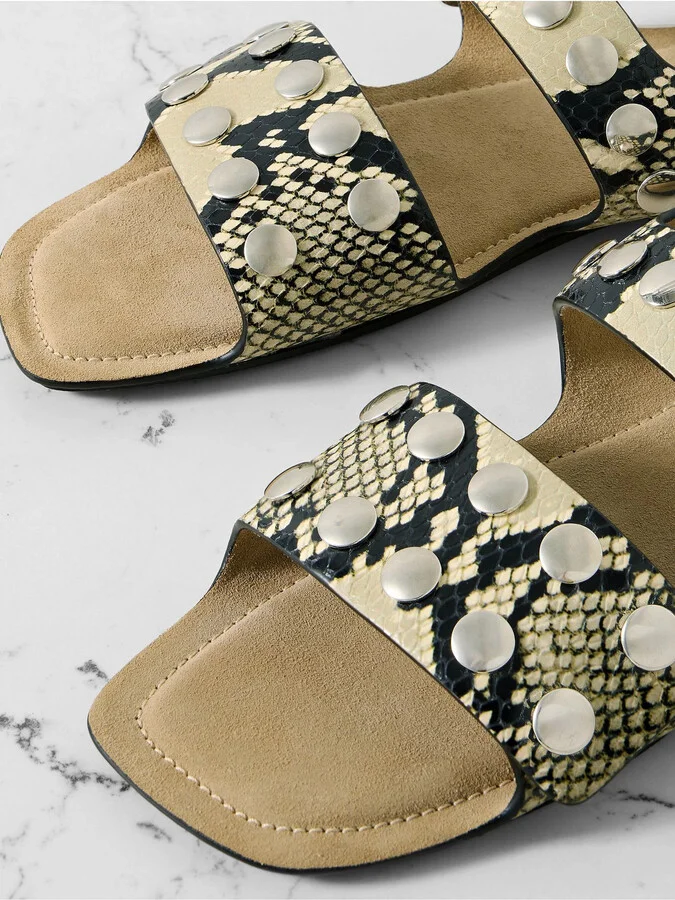 KHAITE - Boden Studded Snake-effect Leather Sandals - Animal print - Image 4