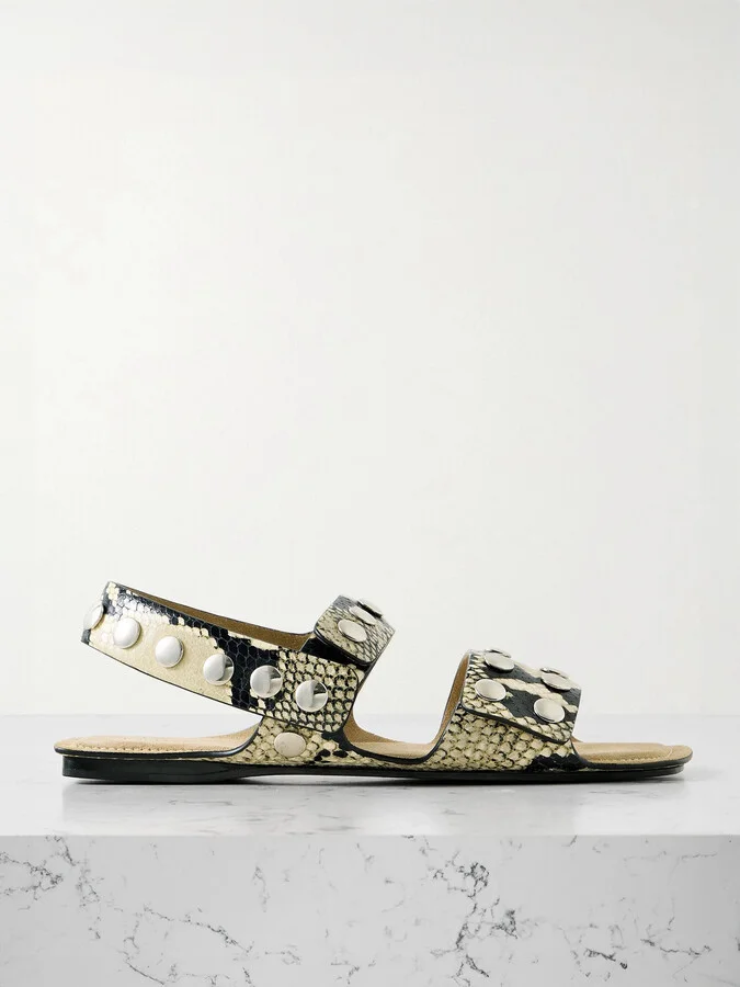 KHAITE - Boden Studded Snake-effect Leather Sandals - Animal print