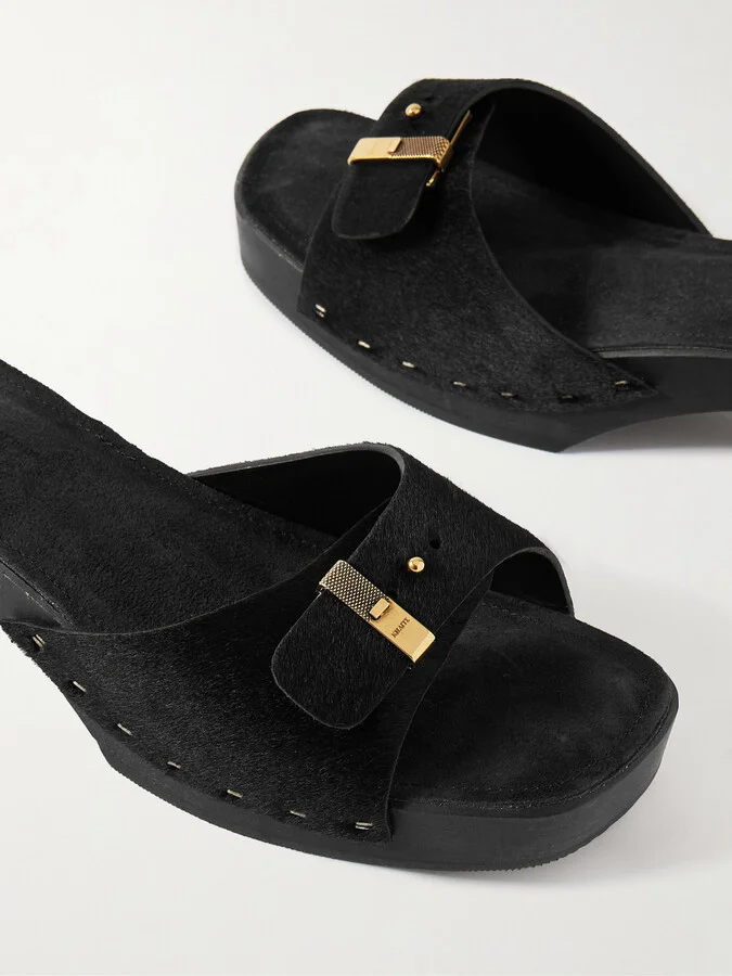 KHAITE - Britt Buckled Calf Hair Mules - Black - Image 4