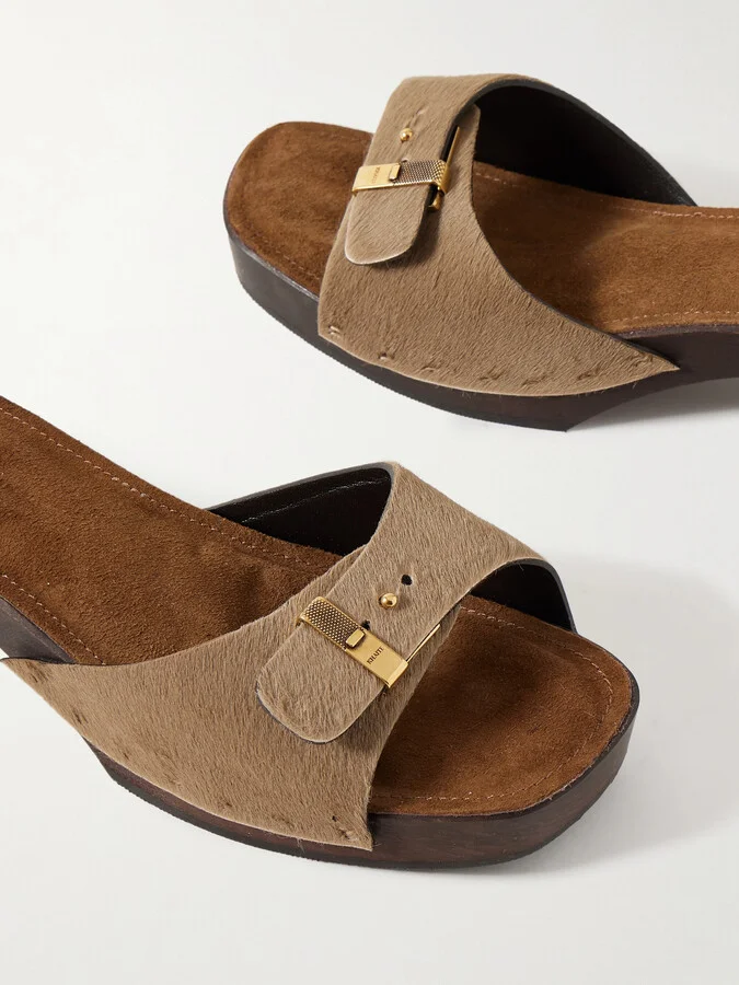 KHAITE - Britt Buckled Calf Hair Mules - Neutrals - Image 4