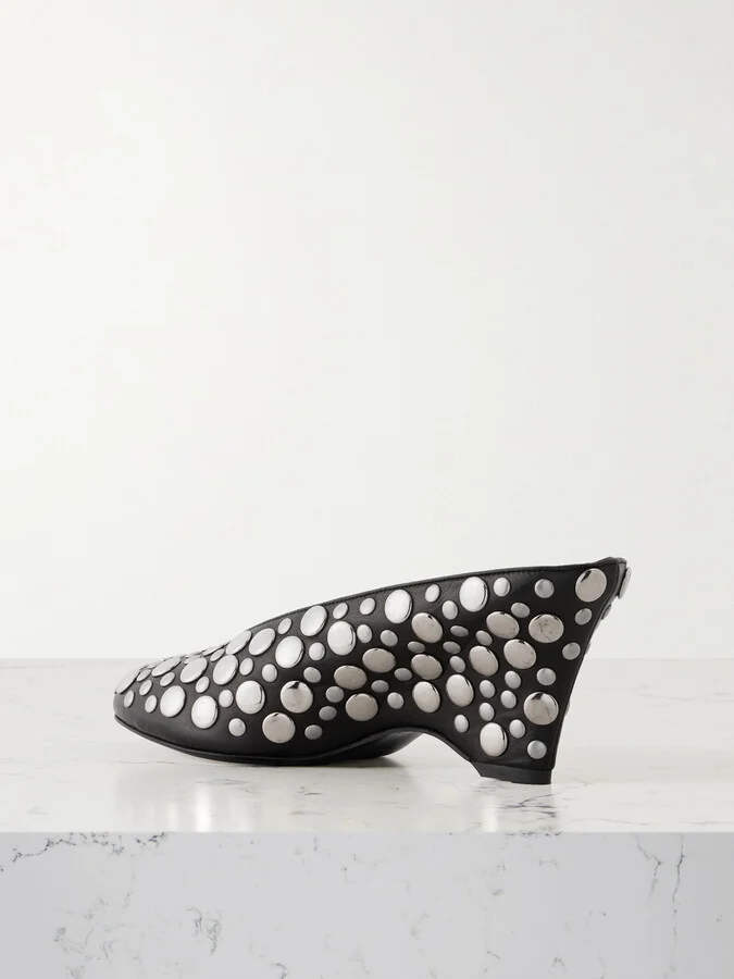 KHAITE - Cloak Studded Leather Mules - Black - Image 3