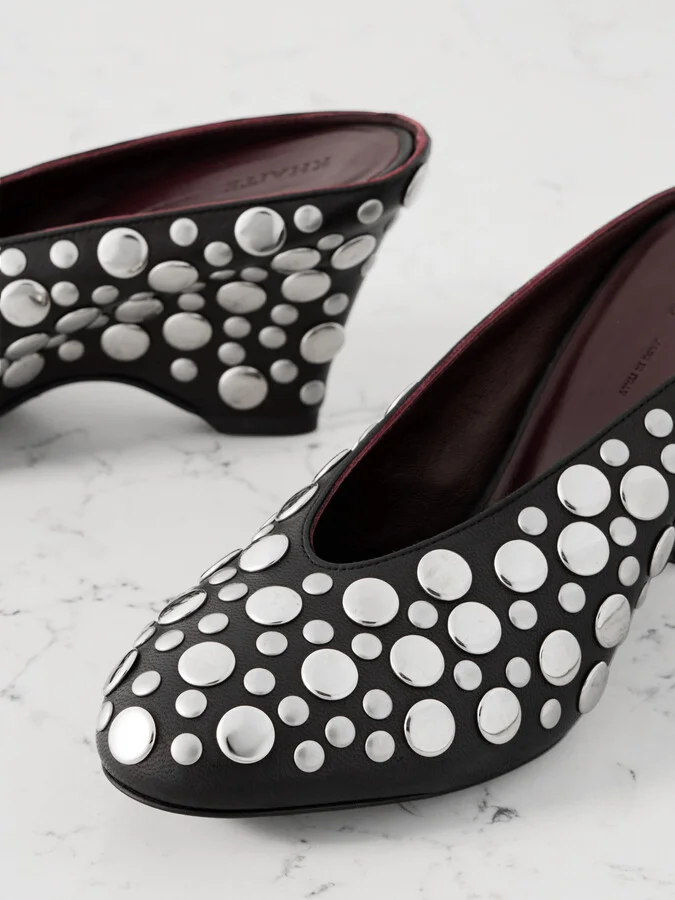 KHAITE - Cloak Studded Leather Mules - Black - Image 4