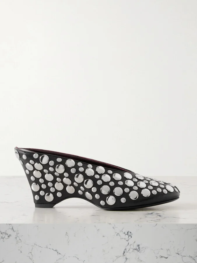 KHAITE - Cloak Studded Leather Mules - Black