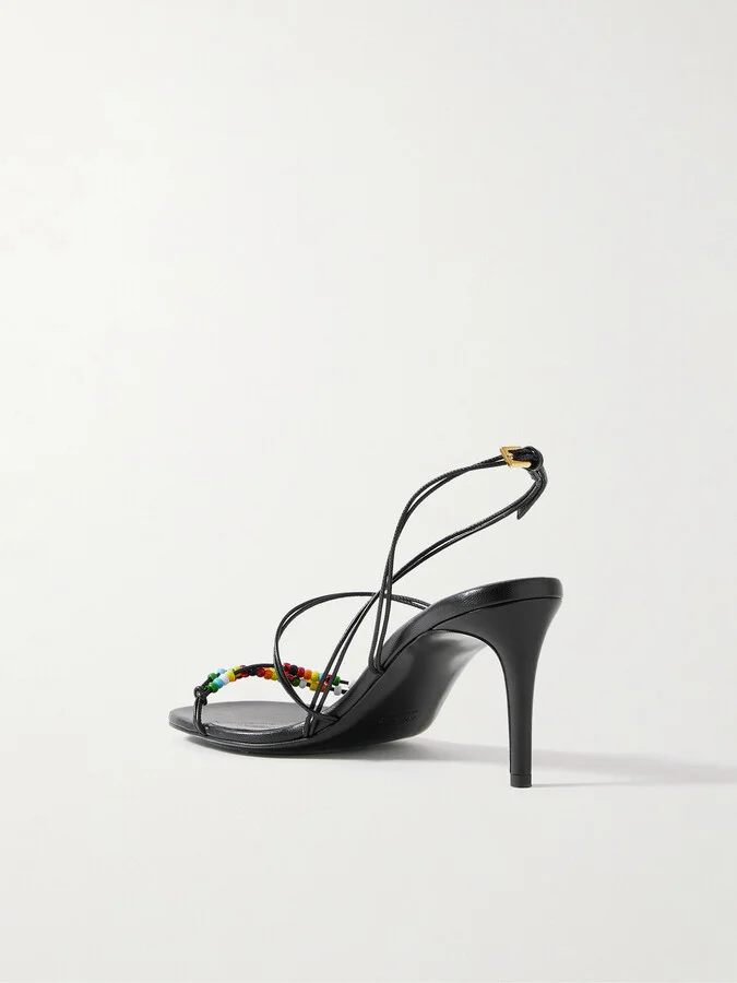 KHAITE - Loop Bead-embellished Leather Sandals - Black - Image 3